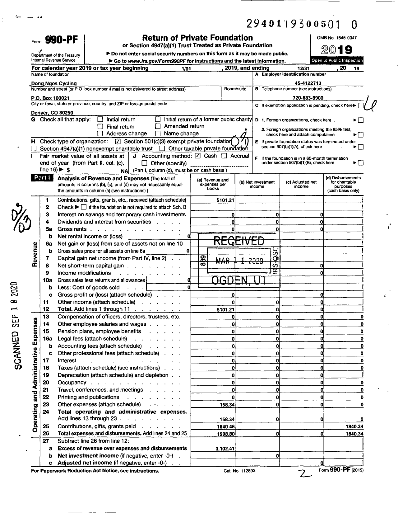 Image of first page of 2019 Form 990PR for Dong Ngos Cycling Pals