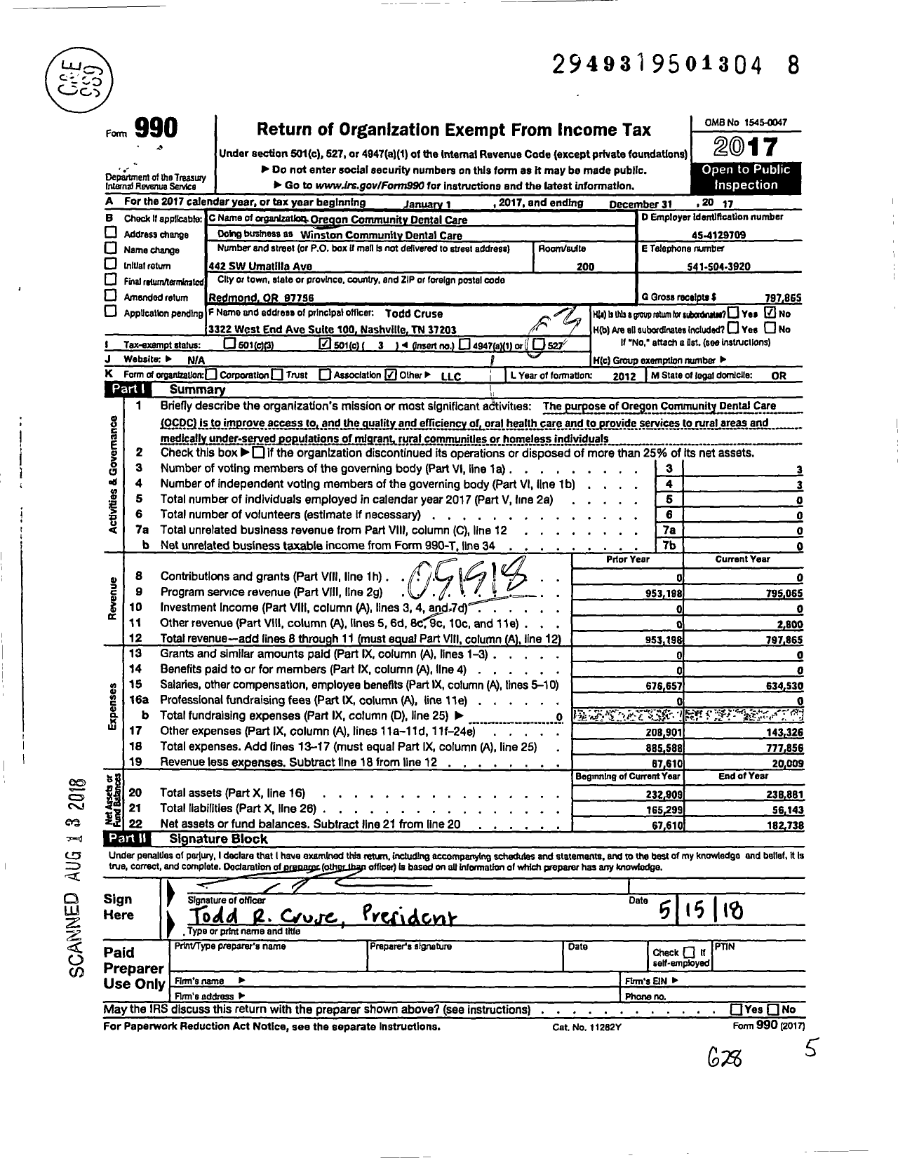 Image of first page of 2017 Form 990 for Winston Community Dental Care