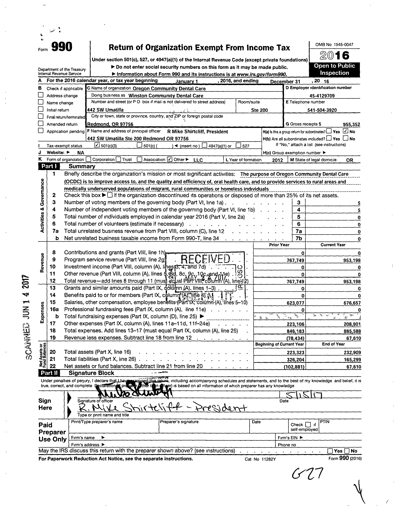 Image of first page of 2016 Form 990 for Winston Community Dental Care