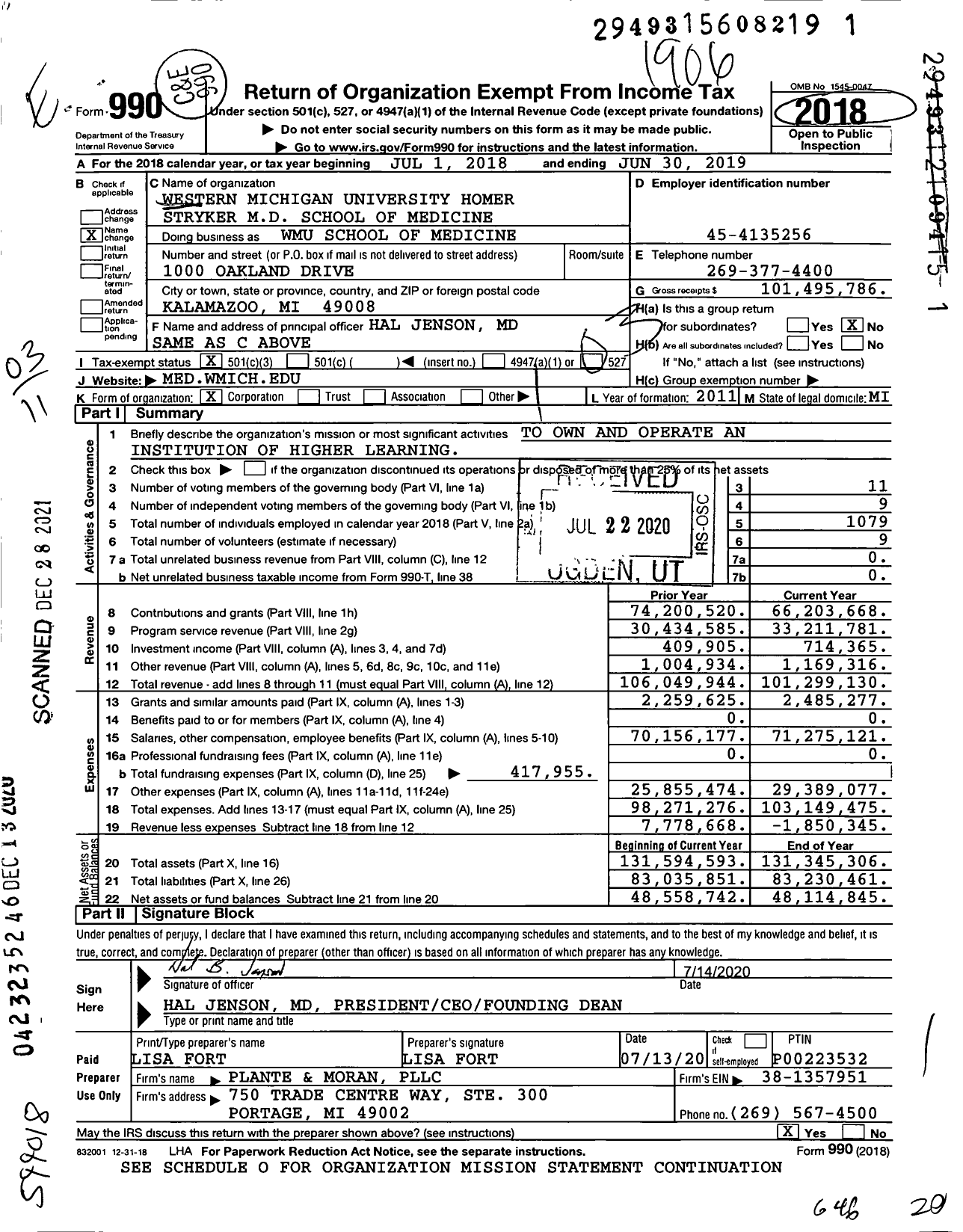 Image of first page of 2018 Form 990 for Wmu School of Medicine