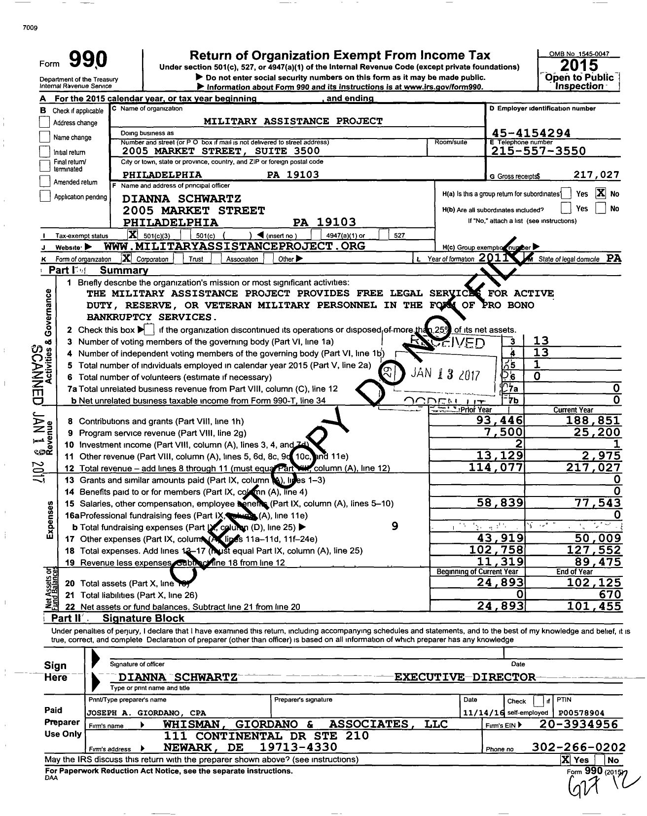 Image of first page of 2015 Form 990 for Military Assistance Project