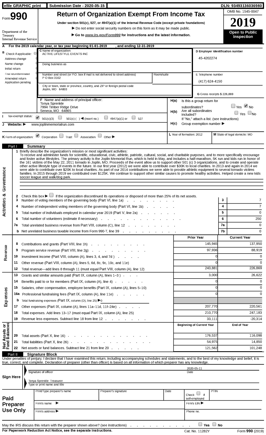 Image of first page of 2019 Form 990 for Active Lifestyle Events