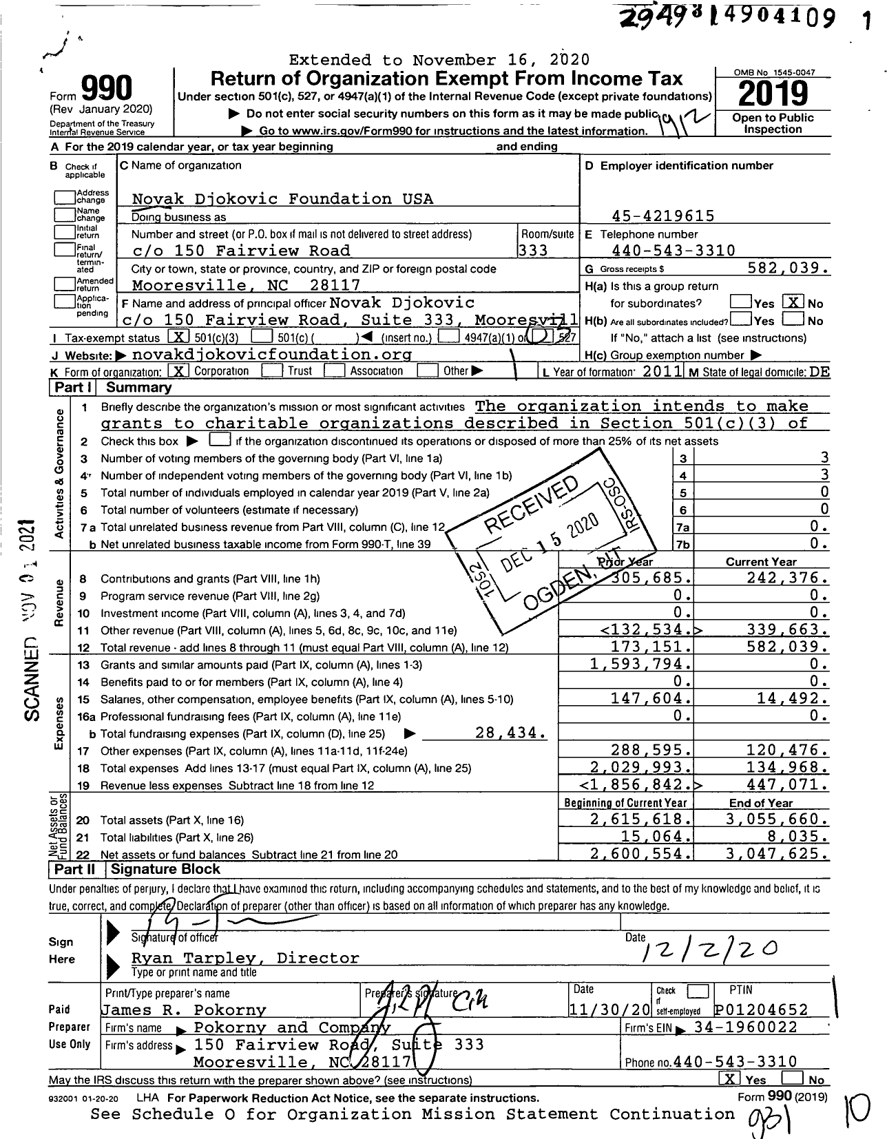 Image of first page of 2019 Form 990 for Novak Djokovic Foundation USA