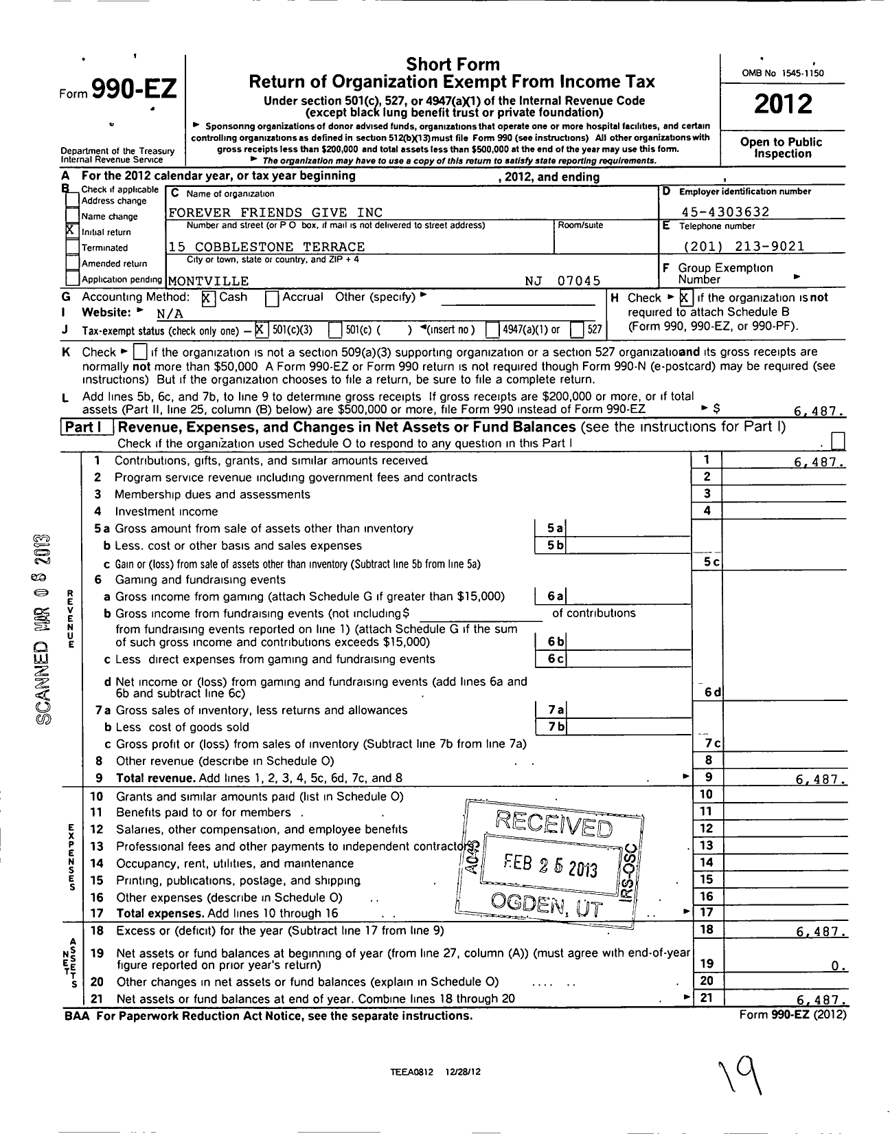 Image of first page of 2012 Form 990EZ for Forever Friends Give