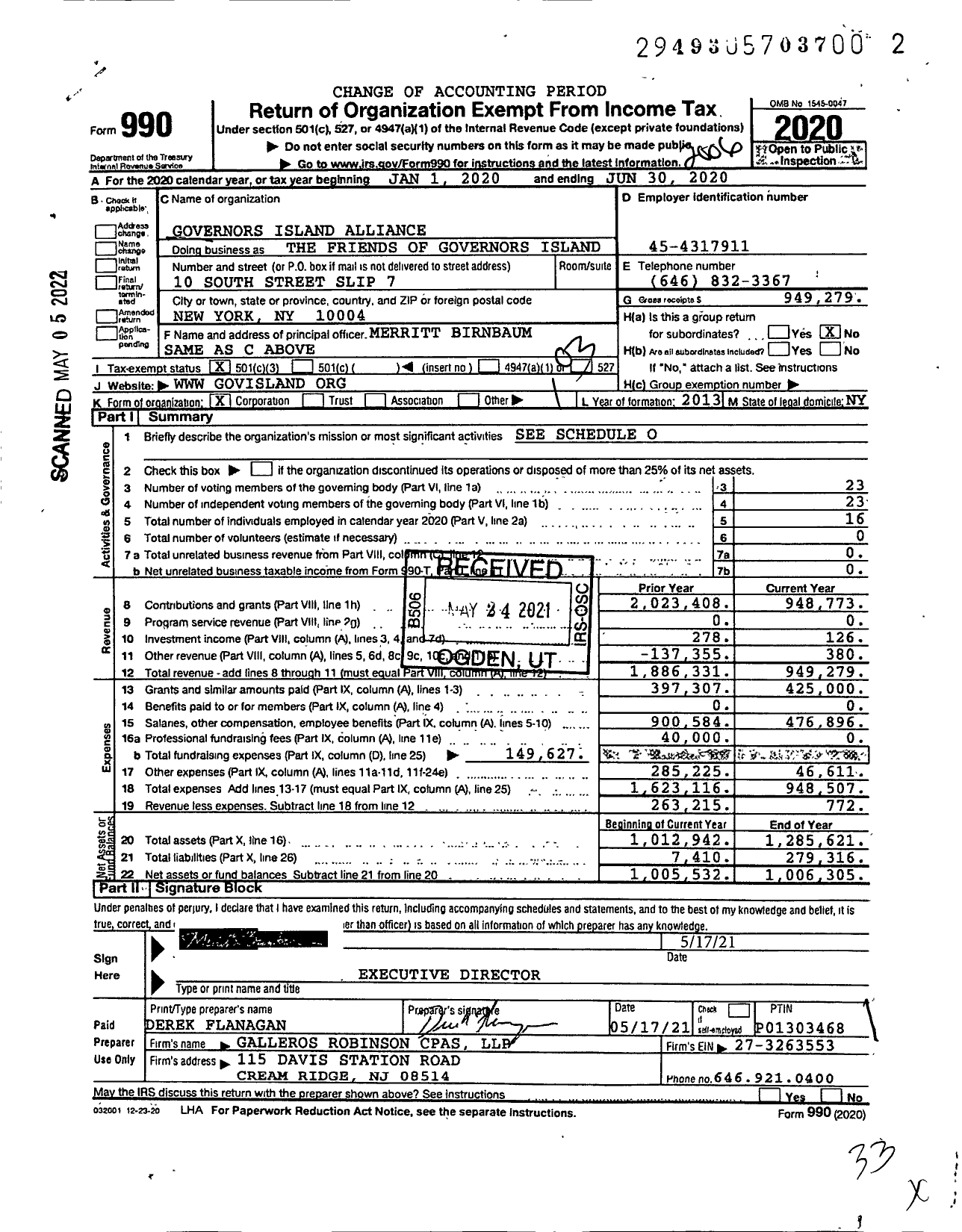 Image of first page of 2019 Form 990 for The Friends of Governors Island