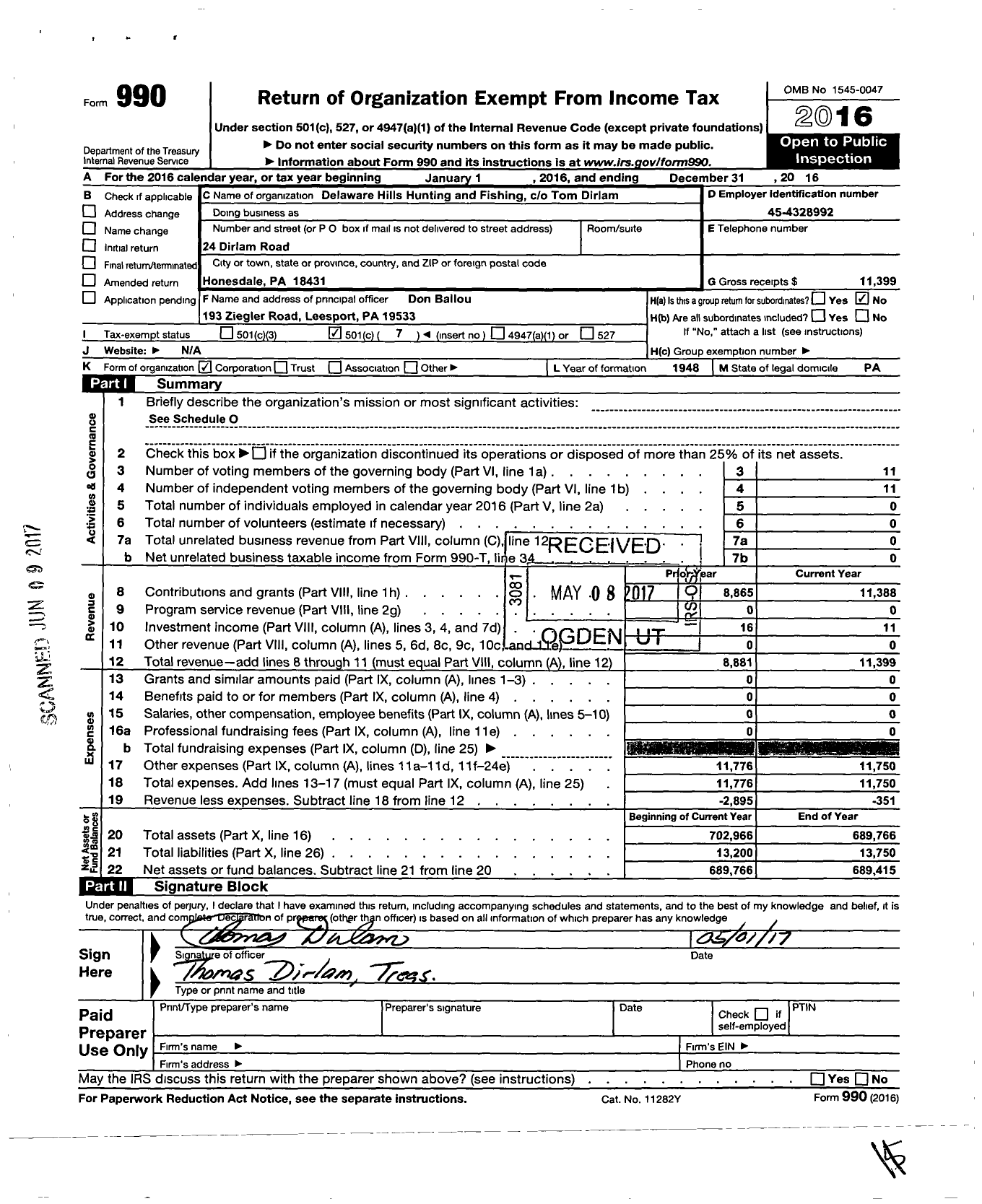 Image of first page of 2016 Form 990O for CO-Craig Priebe