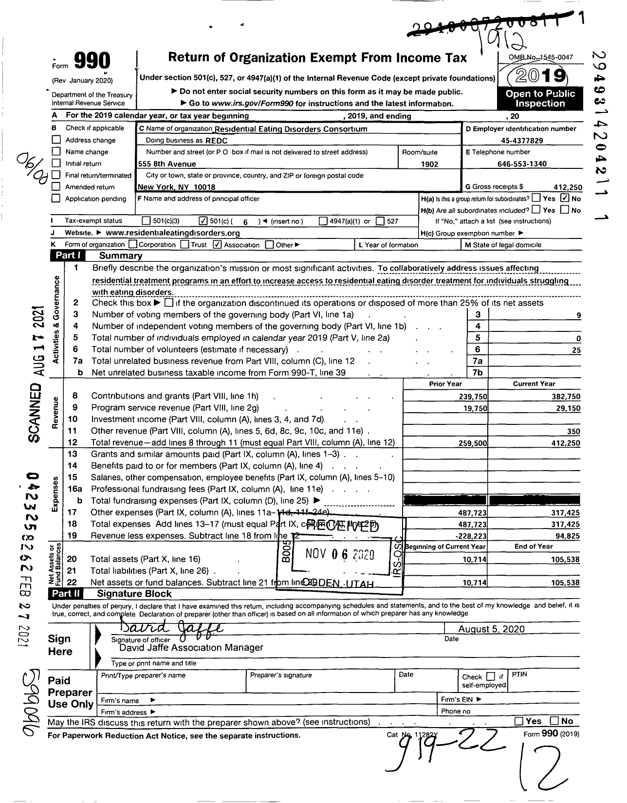 Image of first page of 2019 Form 990O for Residential Eating Disorders Consortium (REDC)