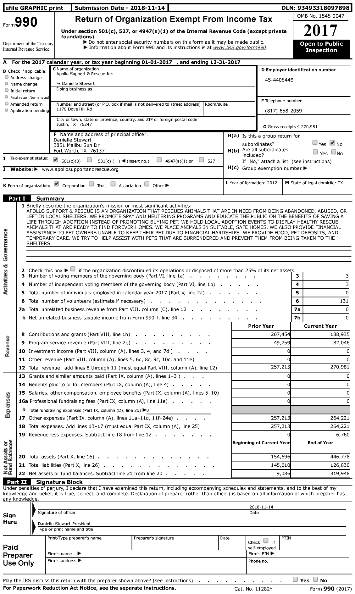 Image of first page of 2017 Form 990 for Apollo Support and Rescue