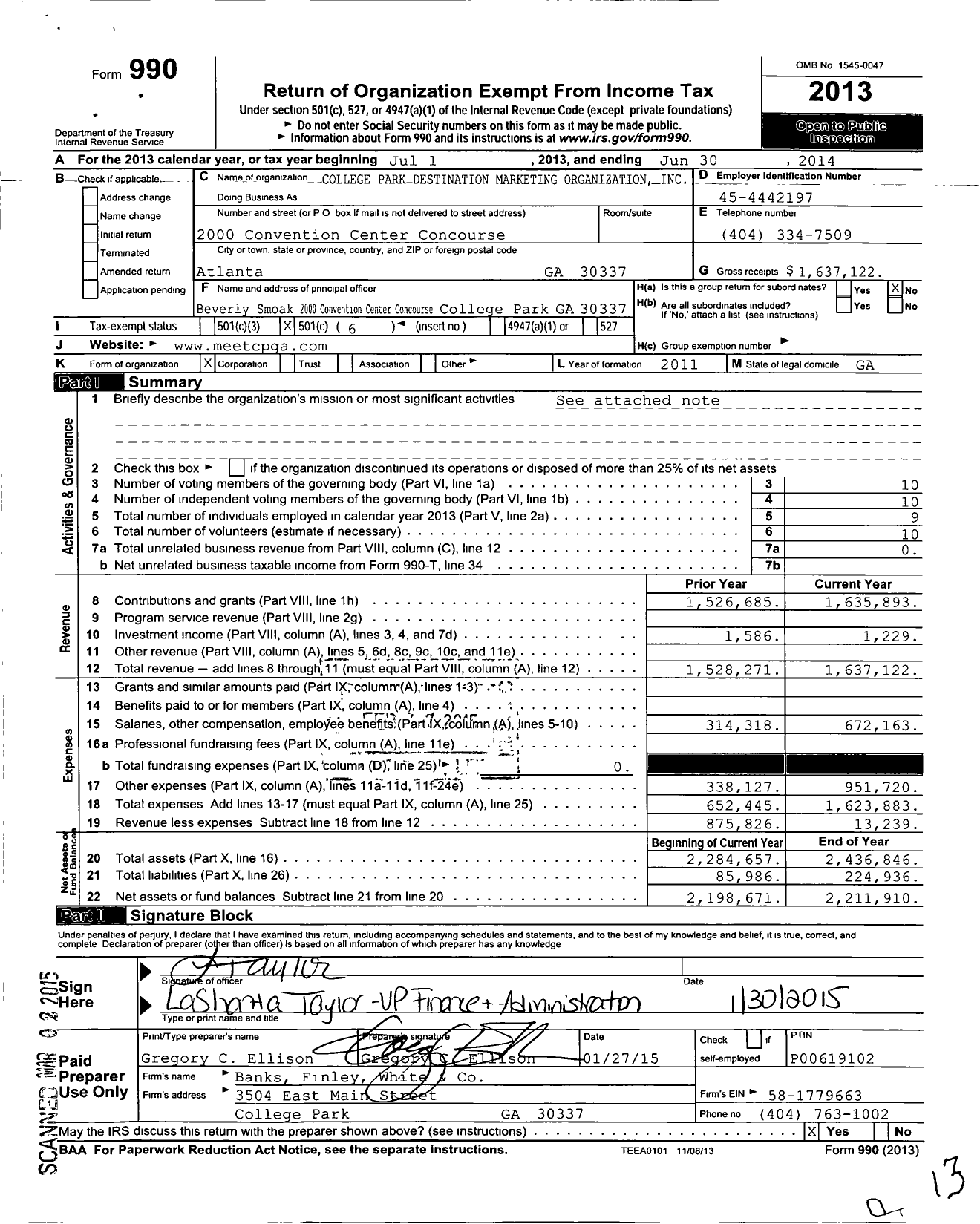 Image of first page of 2013 Form 990O for ATL Airport District