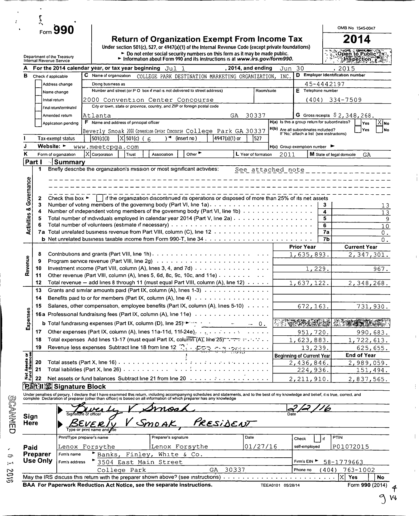 Image of first page of 2014 Form 990O for ATL Airport District