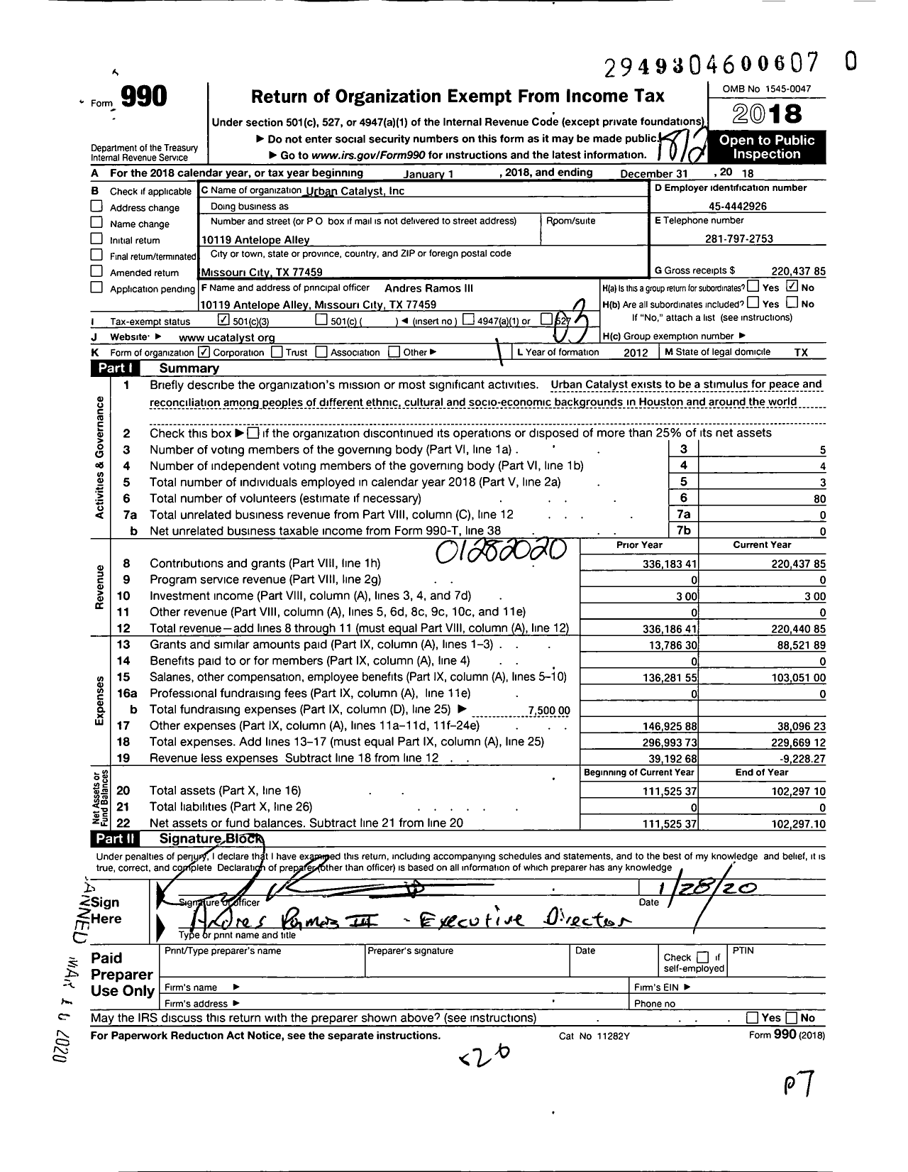 Image of first page of 2018 Form 990 for Urban Catalyst