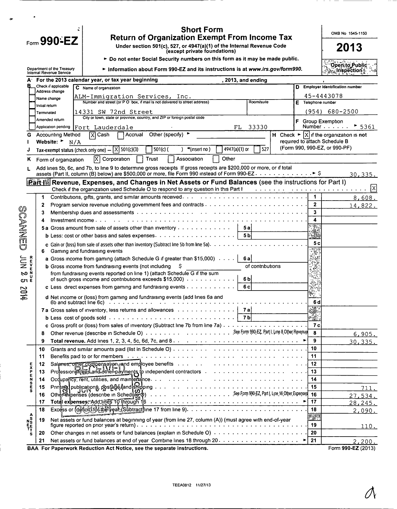 Image of first page of 2013 Form 990EZ for The ALM Triumph Center