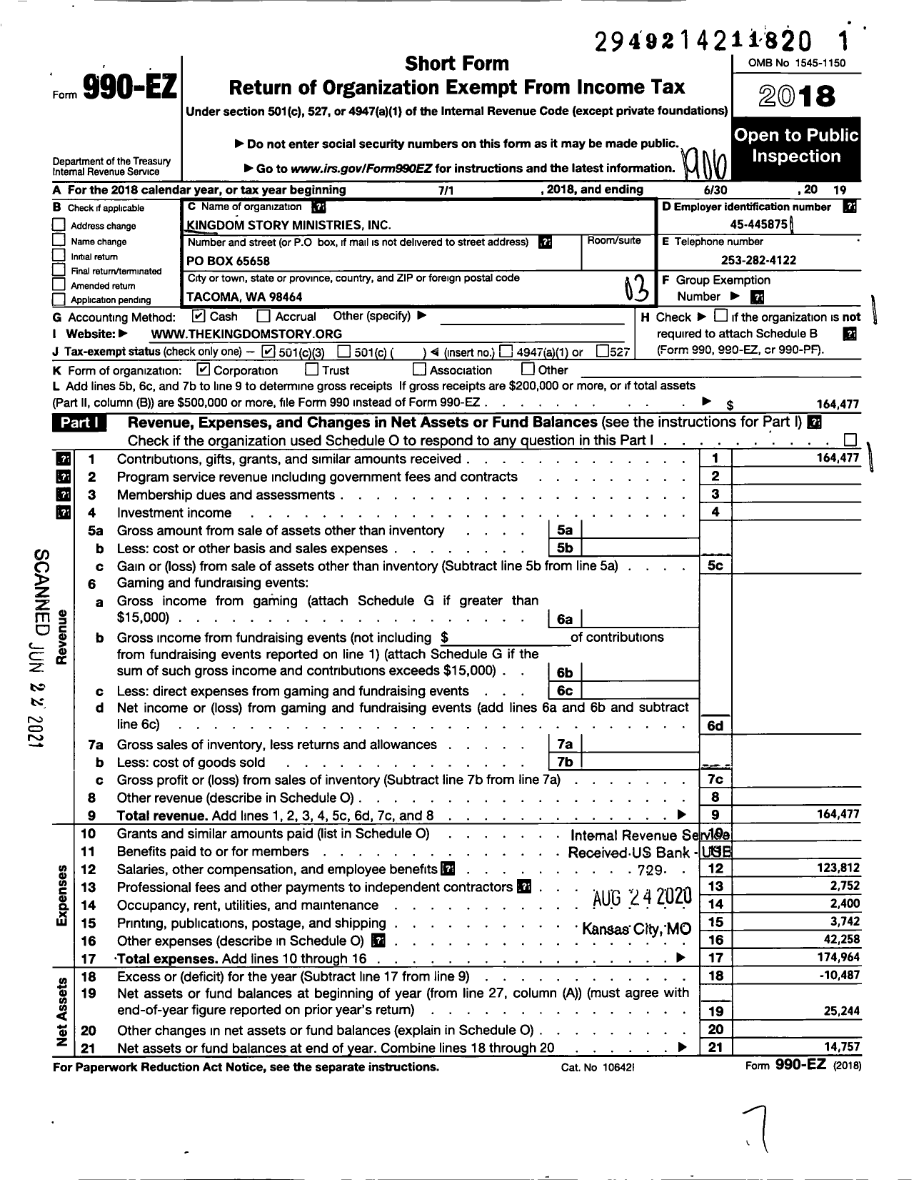 Image of first page of 2018 Form 990EZ for Kingdom Story Ministries