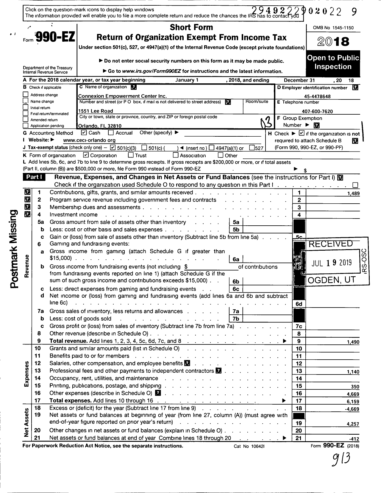 Image of first page of 2018 Form 990EZ for Diakonia Christian Institute