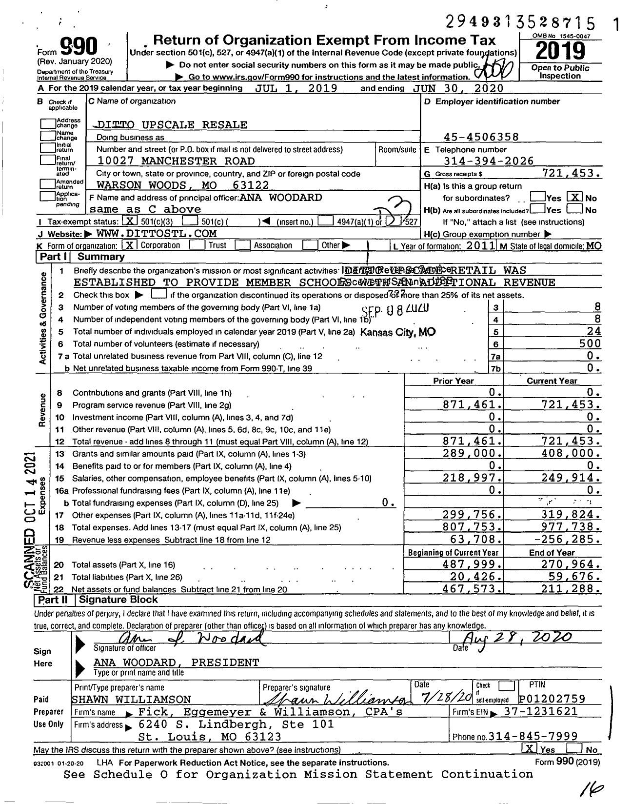 Image of first page of 2019 Form 990 for Ditto Family Resale