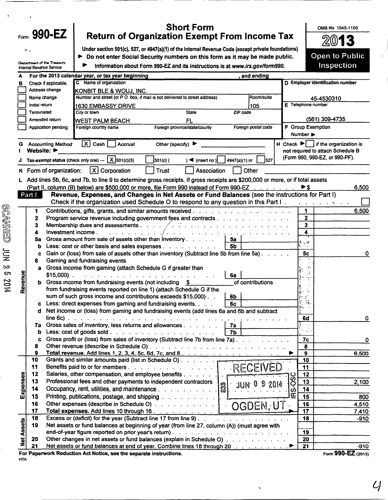 Image of first page of 2013 Form 990EZ for Konbit Ble and Wouj