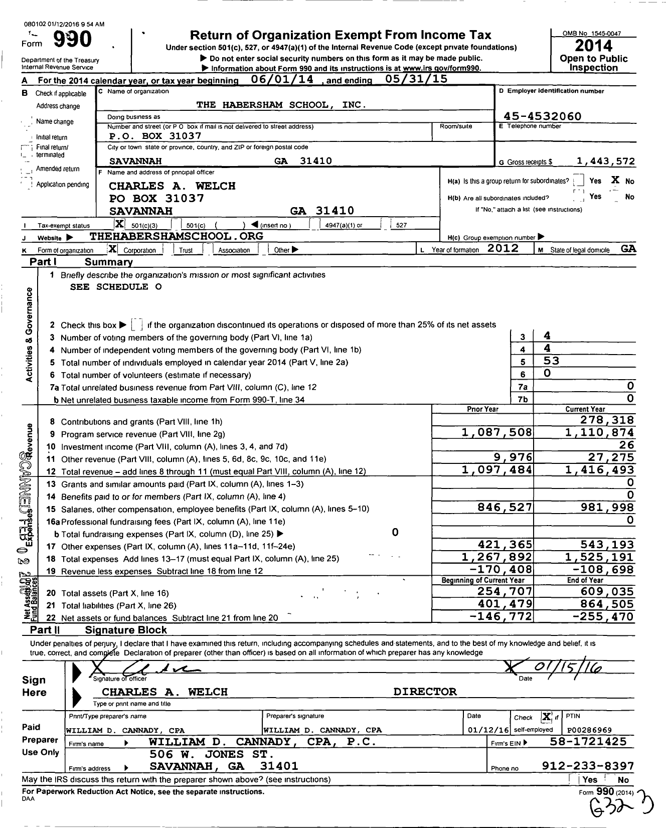 Image of first page of 2014 Form 990 for The Habersham School