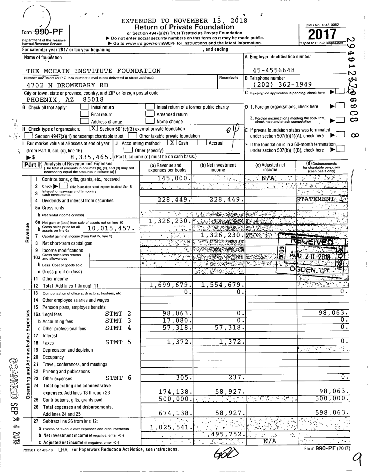 Image of first page of 2017 Form 990PF for The Mccain Institute Foundation