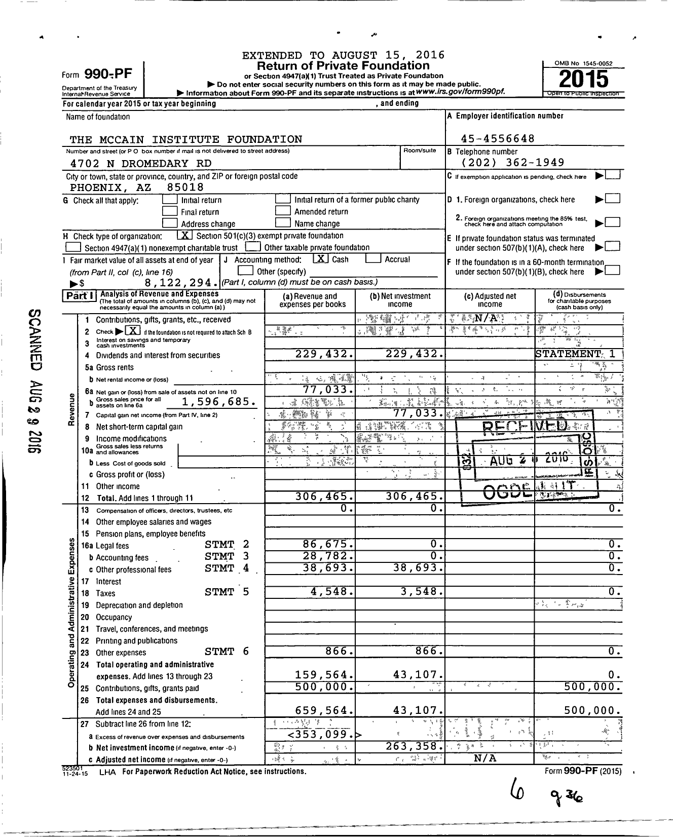 Image of first page of 2015 Form 990PF for The Mccain Institute Foundation