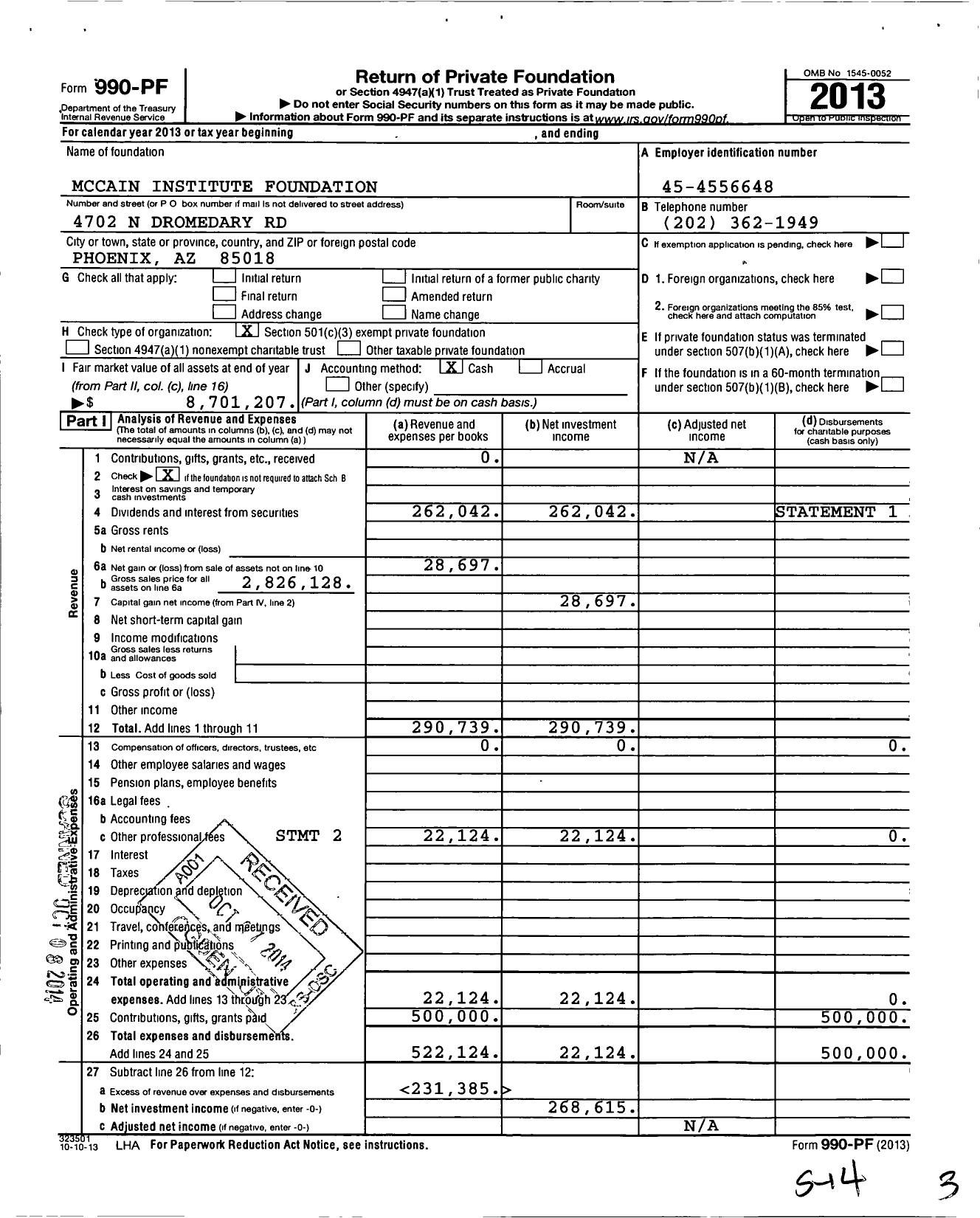 Image of first page of 2013 Form 990PF for The Mccain Institute Foundation