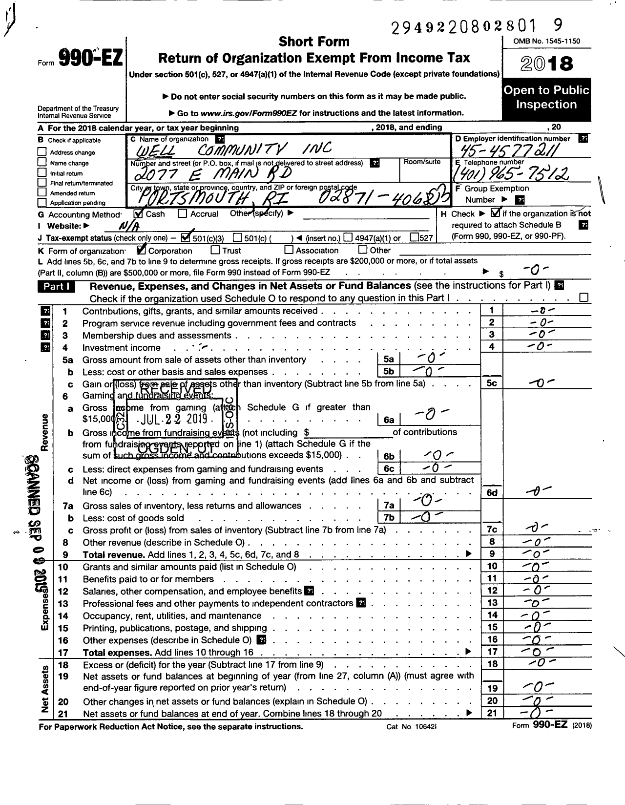 Image of first page of 2018 Form 990EZ for Wellcommunity