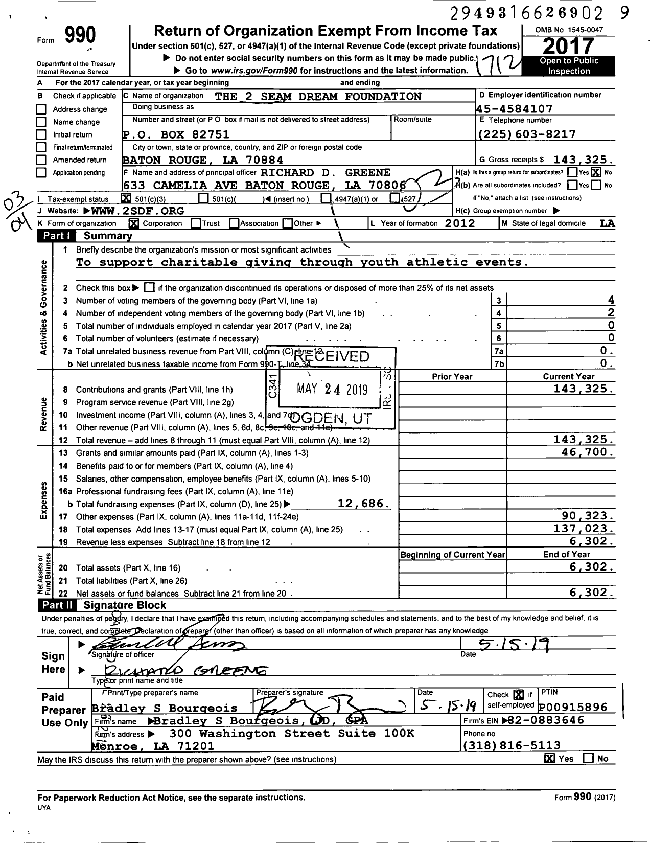 Image of first page of 2017 Form 990 for 2 Seam Dream Foundation
