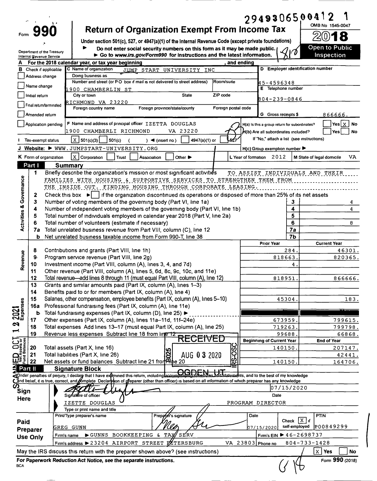 Image of first page of 2018 Form 990 for Jumpstart U2