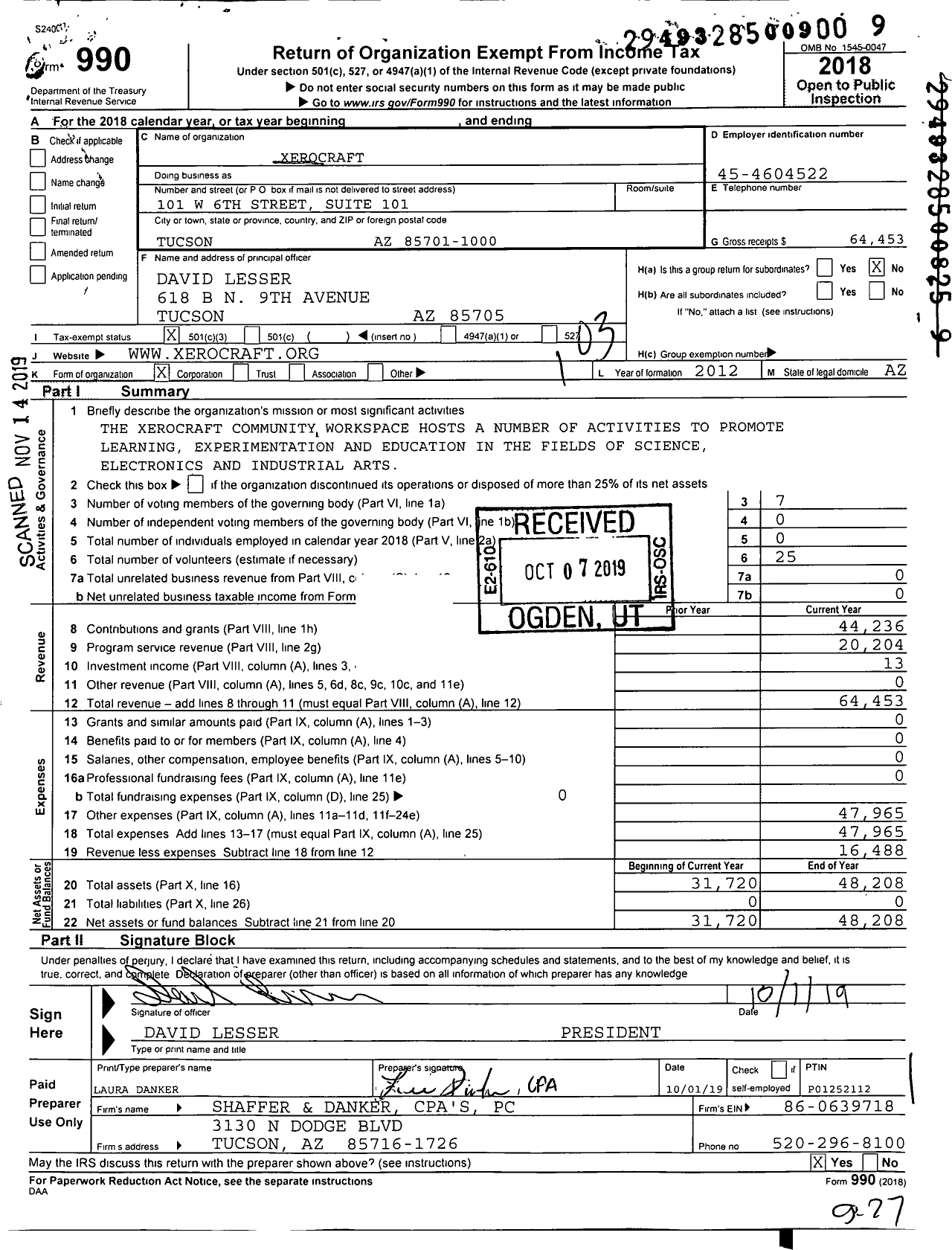 Image of first page of 2018 Form 990 for Xerocraft