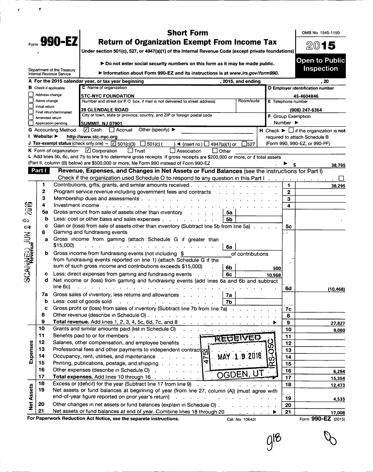 Image of first page of 2015 Form 990EZ for STC Nyc