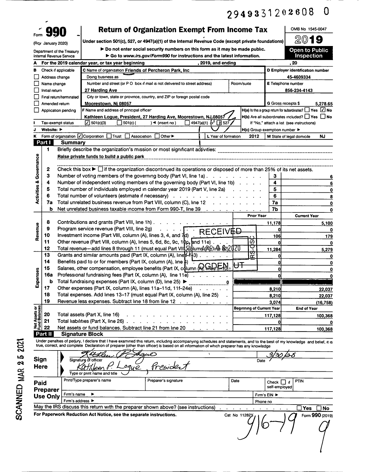 Image of first page of 2019 Form 990 for Friends of Percheron Park