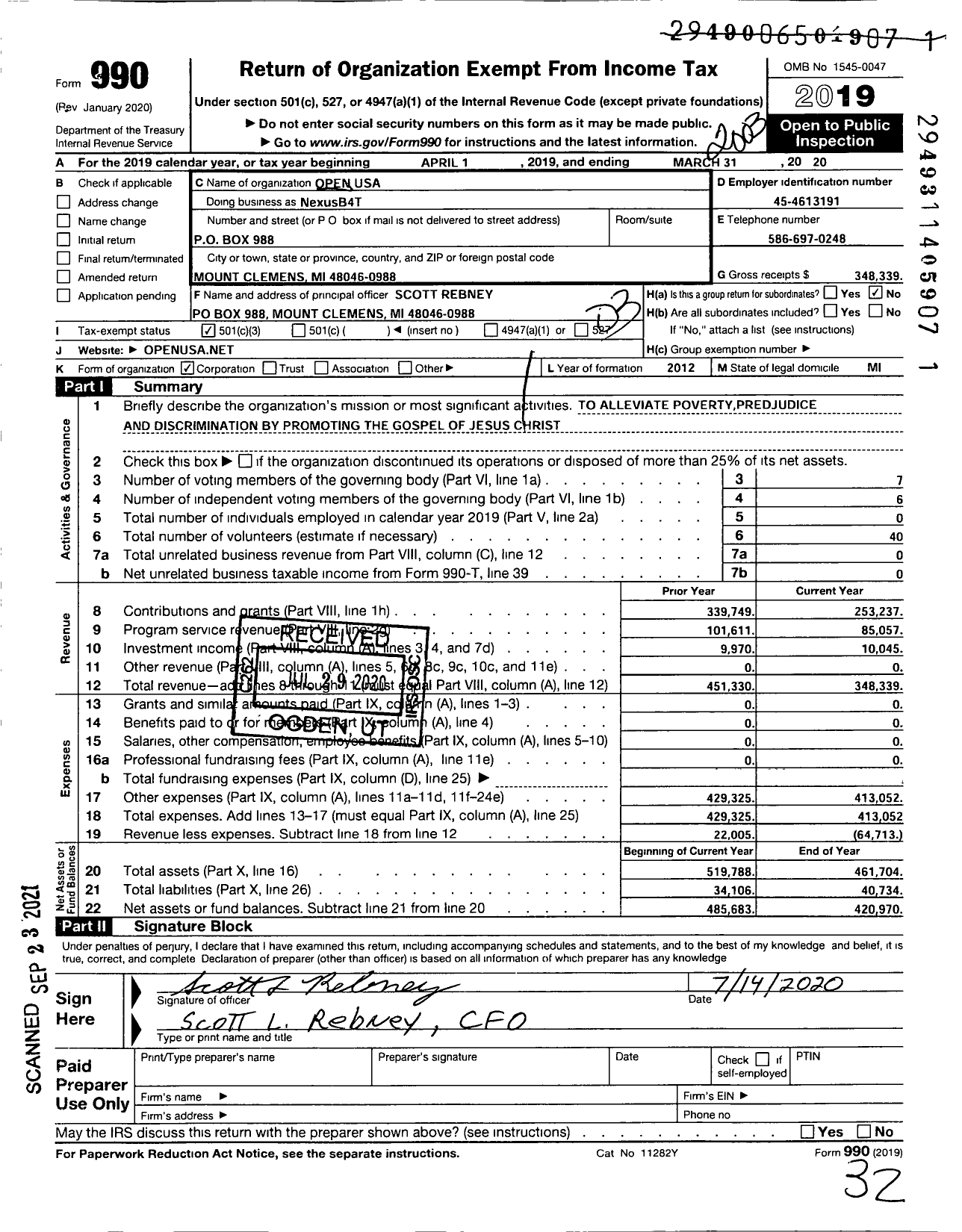 Image of first page of 2019 Form 990 for NexusB4T