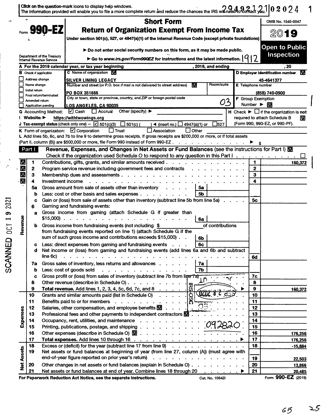 Image of first page of 2019 Form 990EZ for Qualified / Silver Lining Legacy