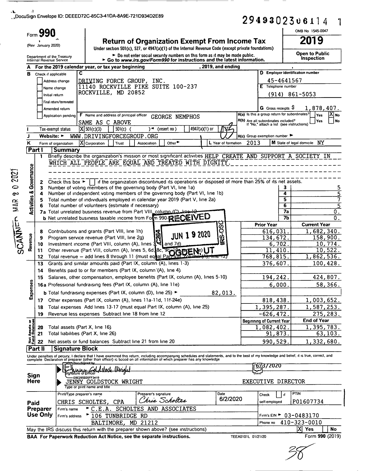 Image of first page of 2019 Form 990 for Driving Force Group