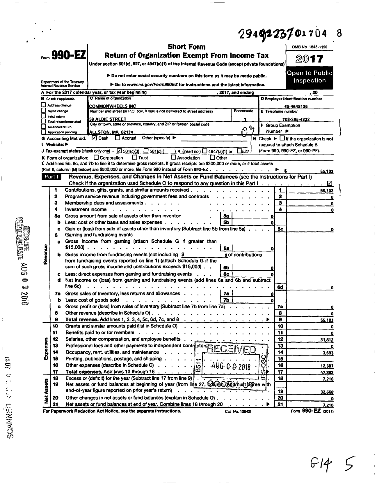 Image of first page of 2017 Form 990EZ for CommonWheels