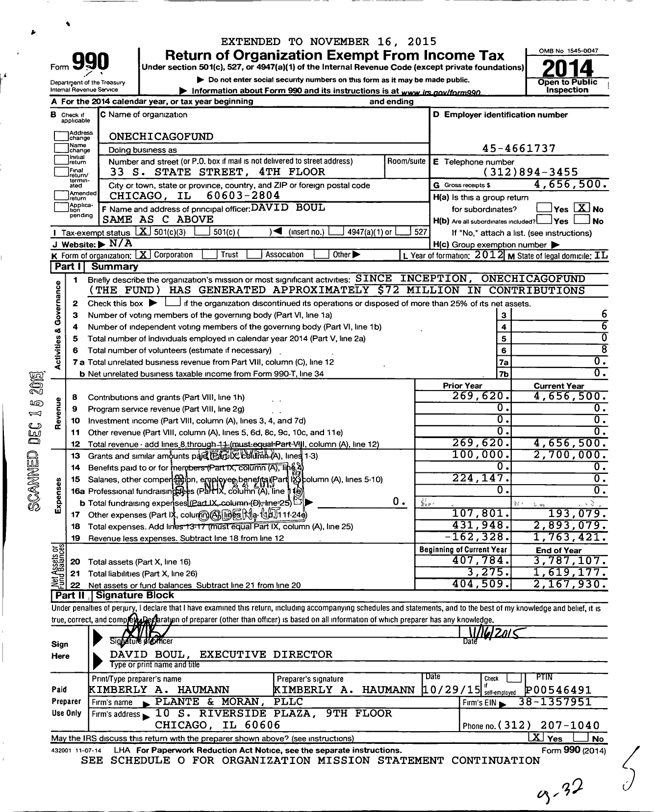 Image of first page of 2014 Form 990 for OneChicagoFund