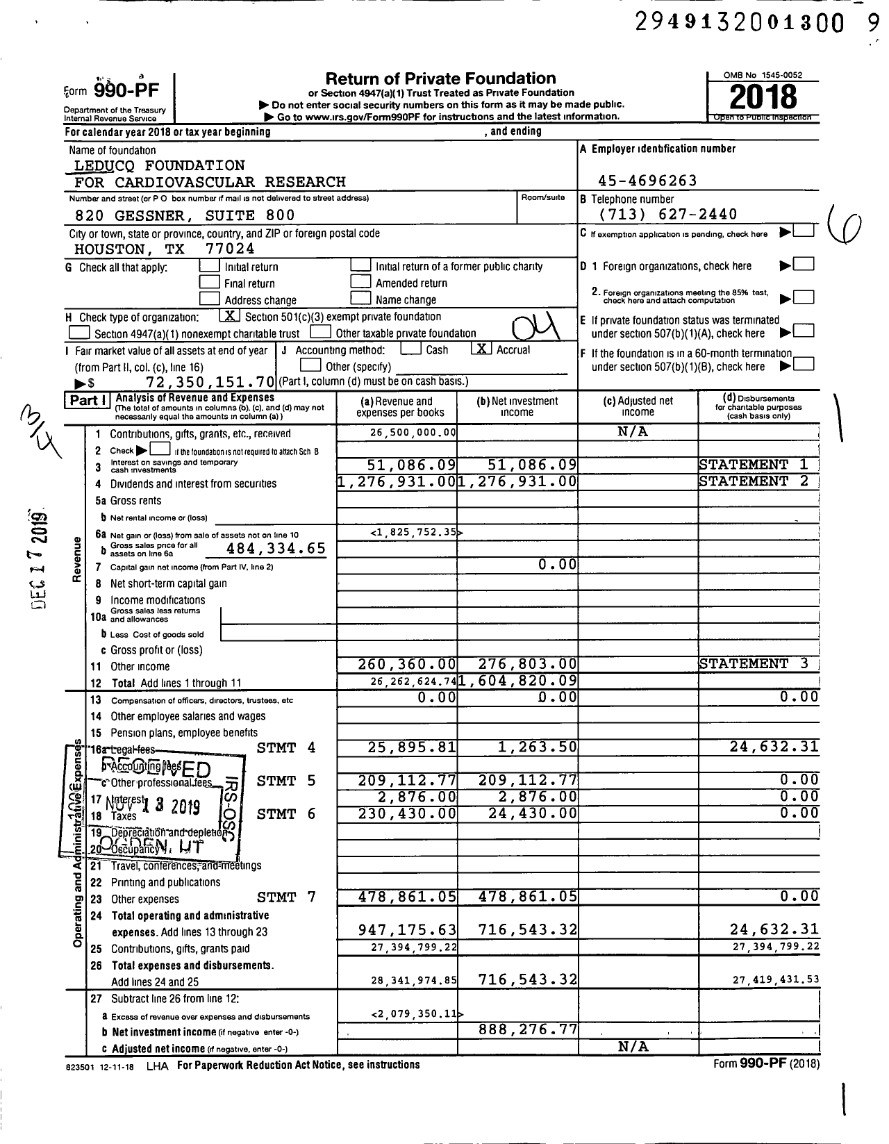 Image of first page of 2018 Form 990PF for The Leducq Foundation