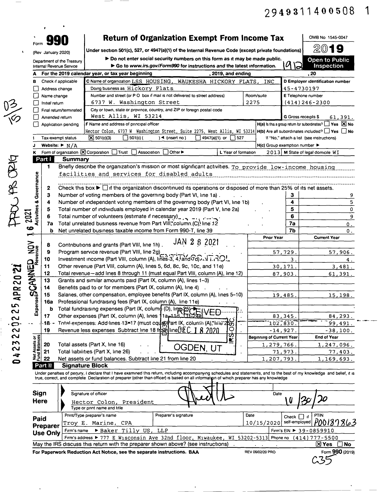 Image of first page of 2019 Form 990 for Hickory Flats