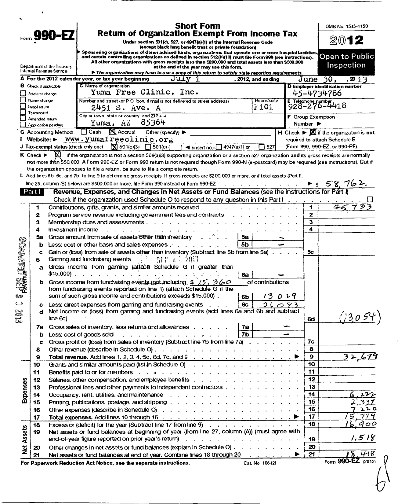 Image of first page of 2012 Form 990EZ for Elijahs Project