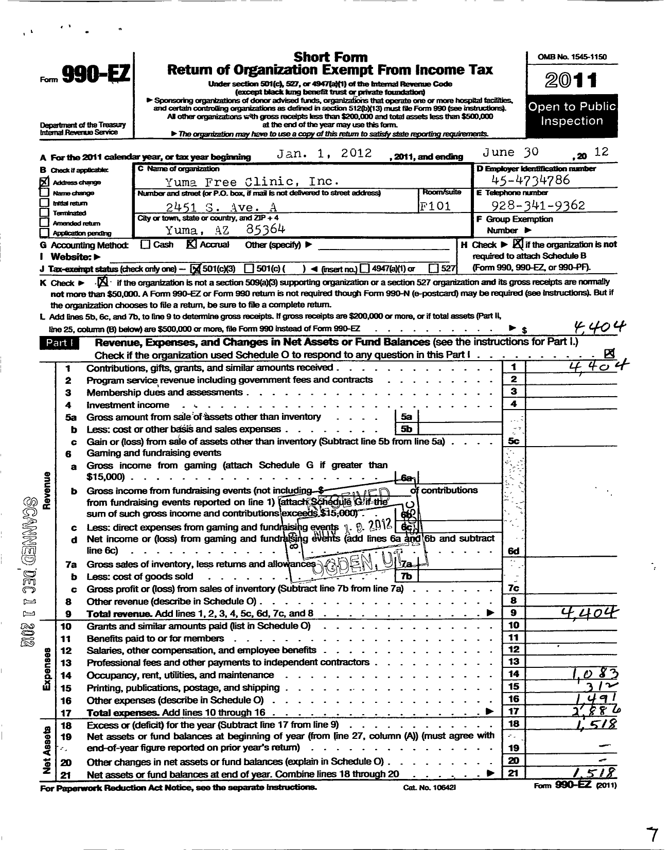 Image of first page of 2011 Form 990EZ for Elijahs Project