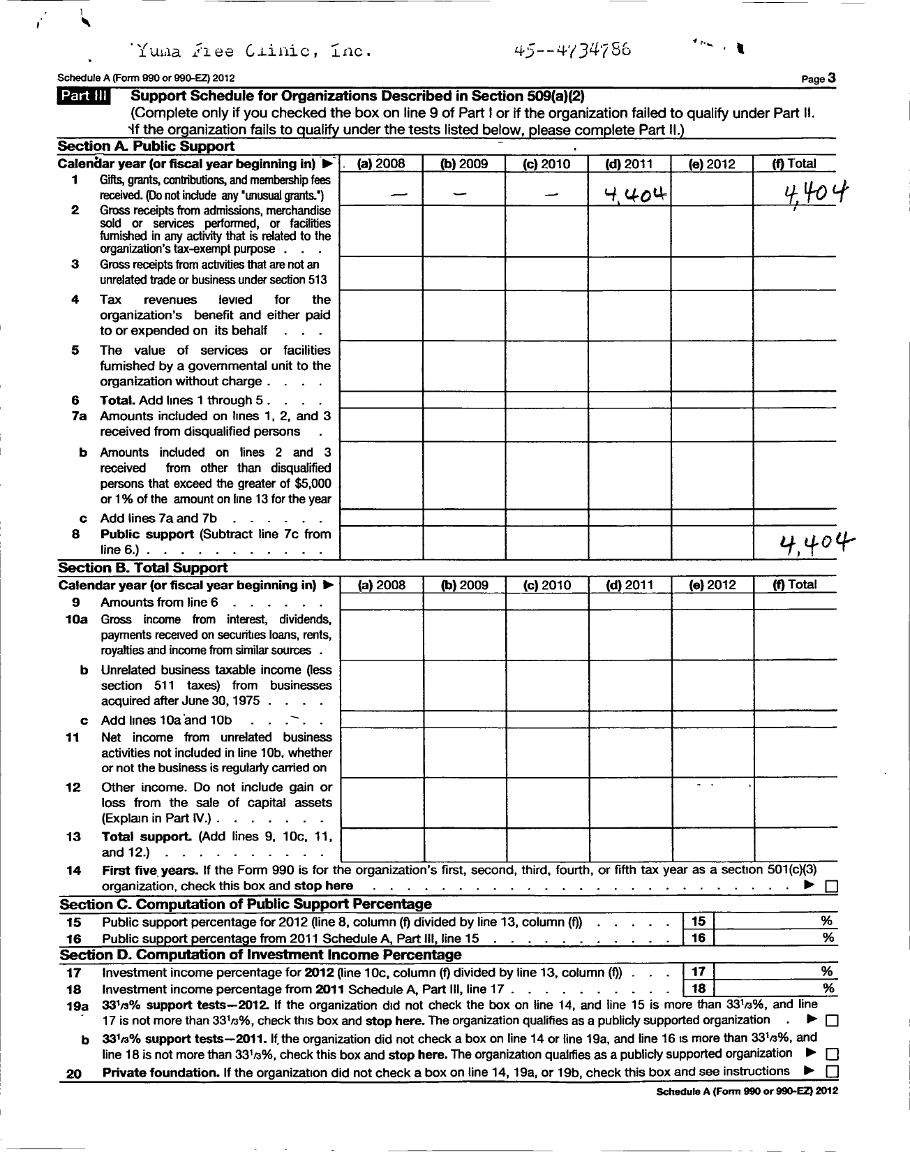 Image of first page of 2011 Form 990ER for Elijahs Project