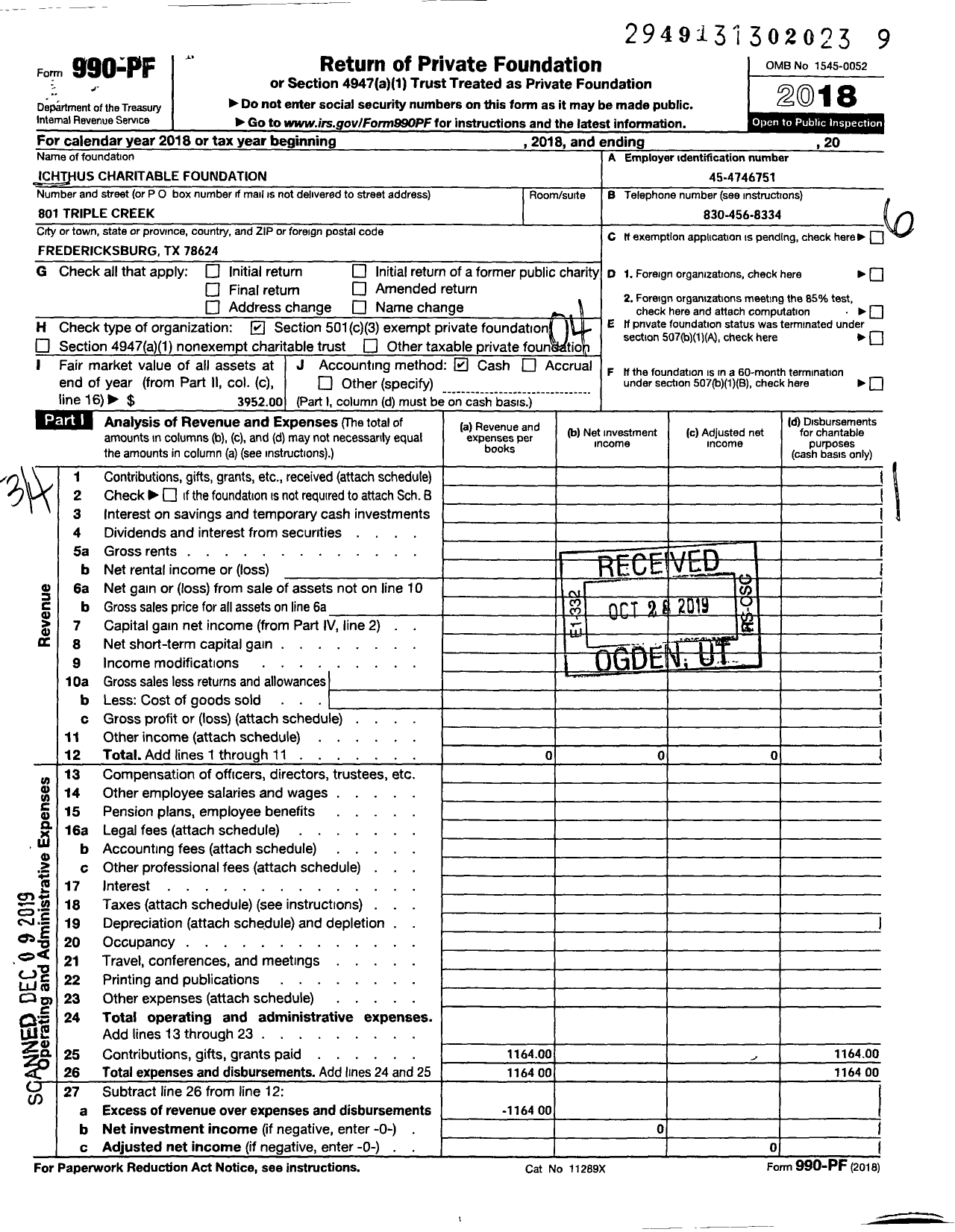 Image of first page of 2018 Form 990PF for Ichthus Charitable Foundation