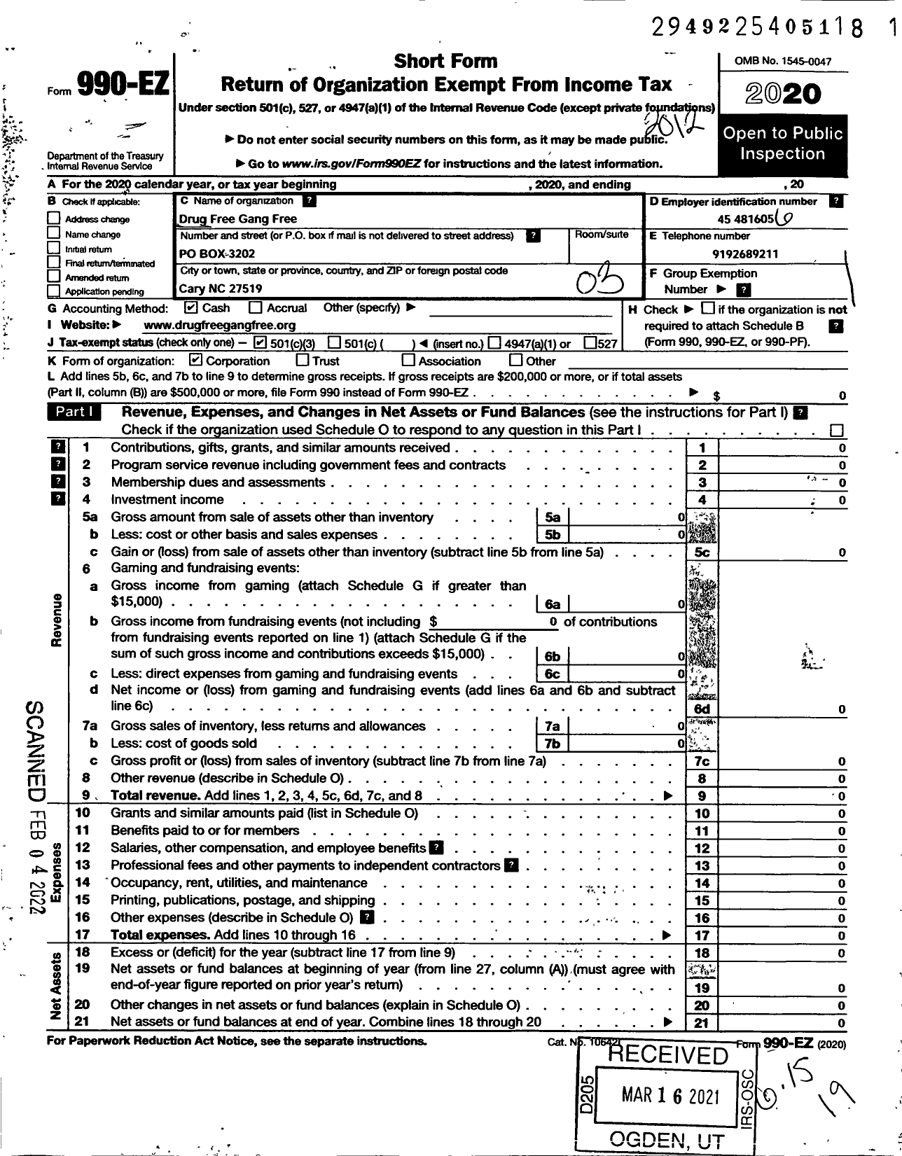 Image of first page of 2020 Form 990EZ for Direct Establishment