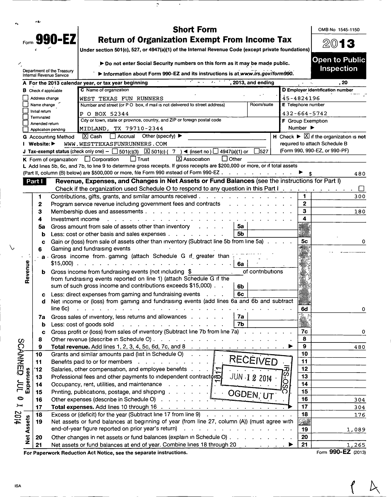 Image of first page of 2013 Form 990EO for West Texas Fun Runners