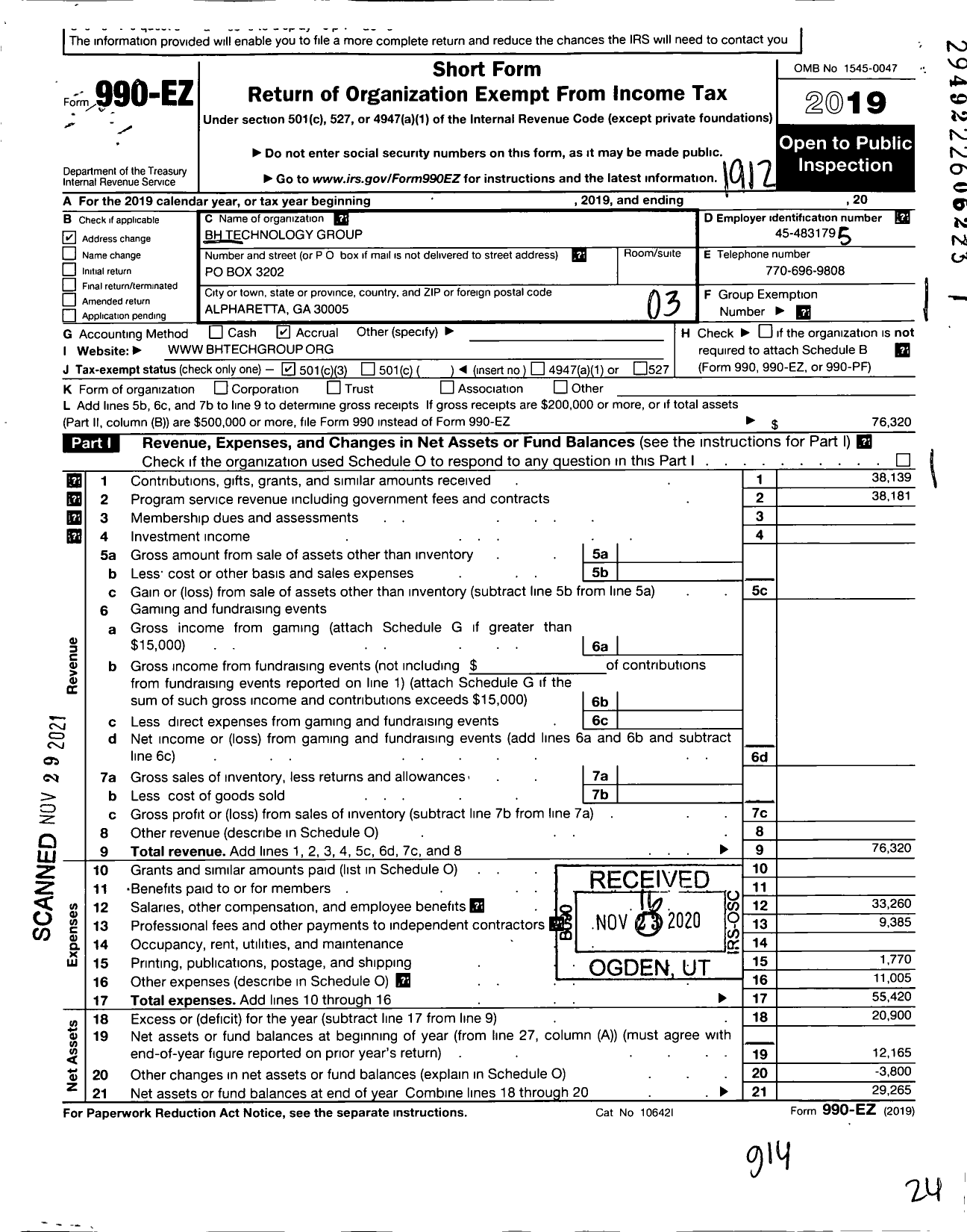 Image of first page of 2019 Form 990EZ for TechSmart for Seniors