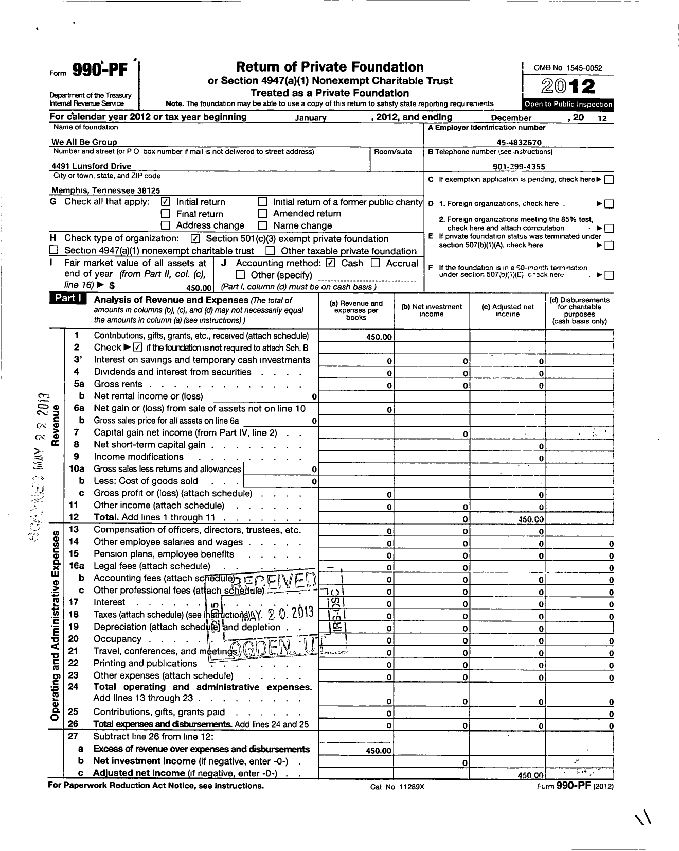 Image of first page of 2012 Form 990PF for We All Be Group