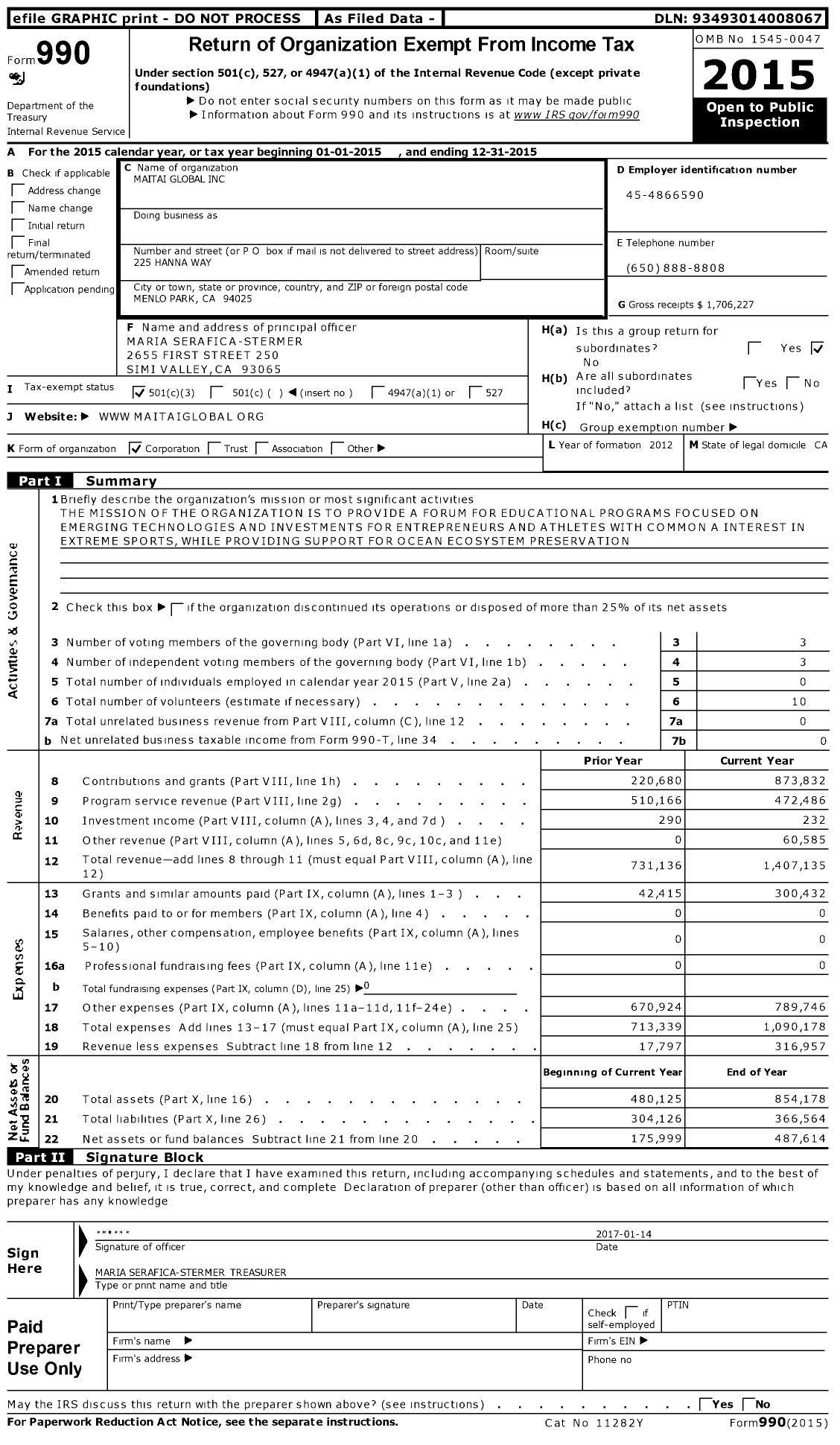 Image of first page of 2015 Form 990 for Actai Global