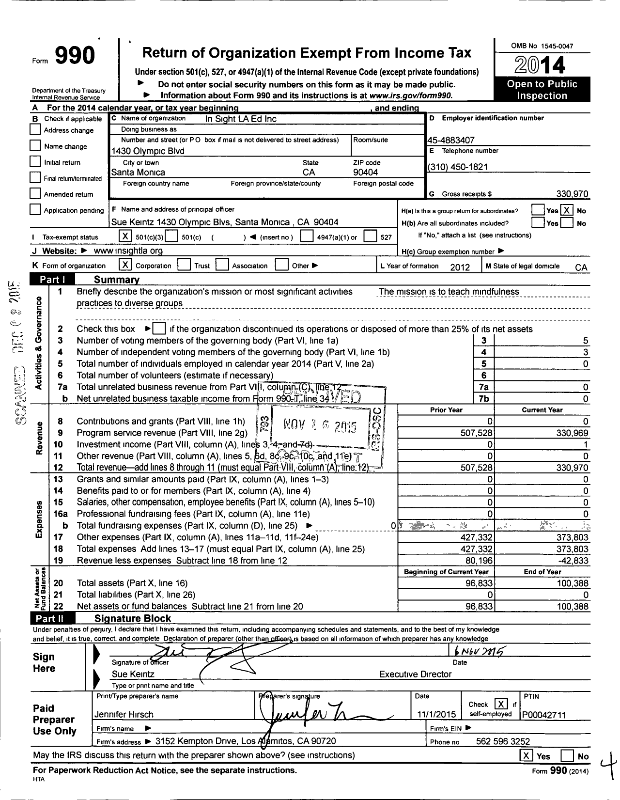 Image of first page of 2014 Form 990 for Insightla Ed