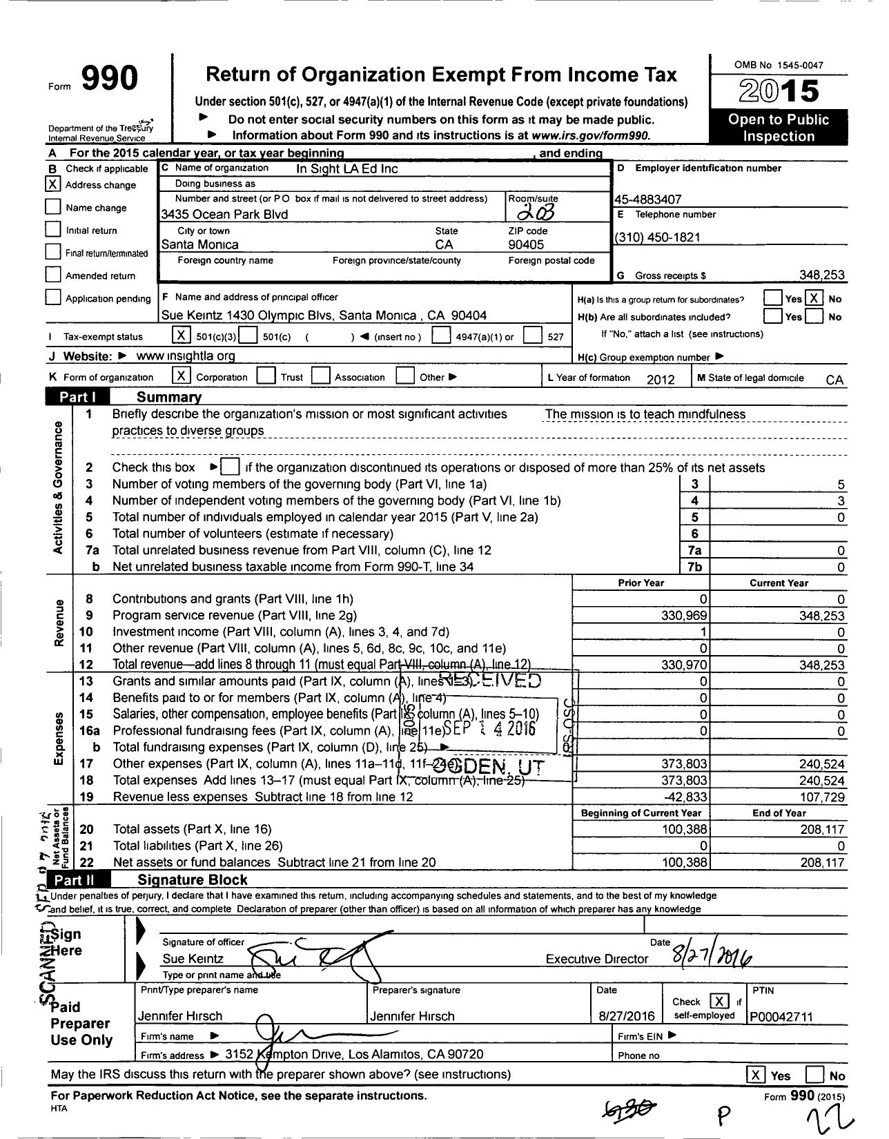 Image of first page of 2015 Form 990 for Insightla Ed