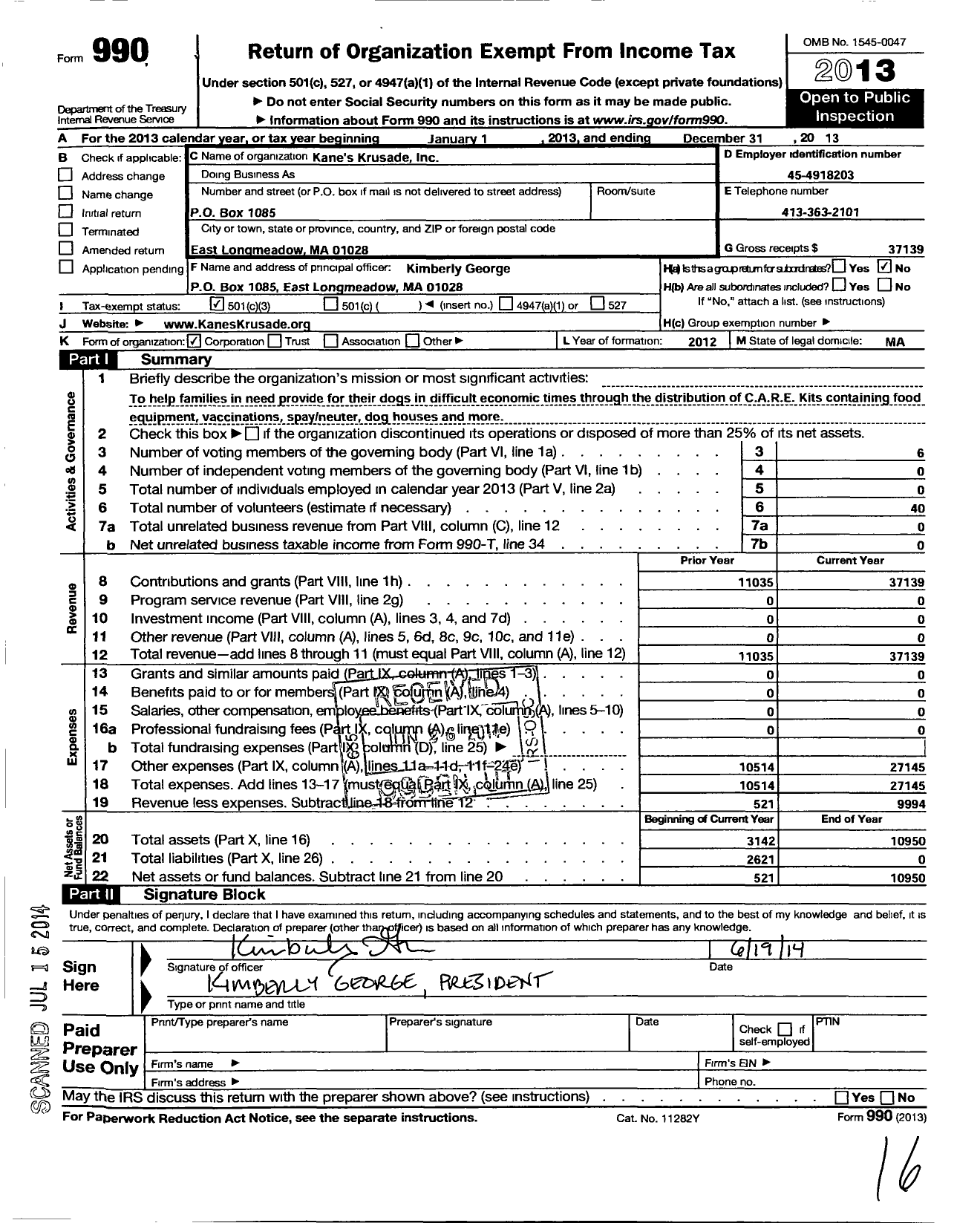 Image of first page of 2013 Form 990 for Kanes Krusade