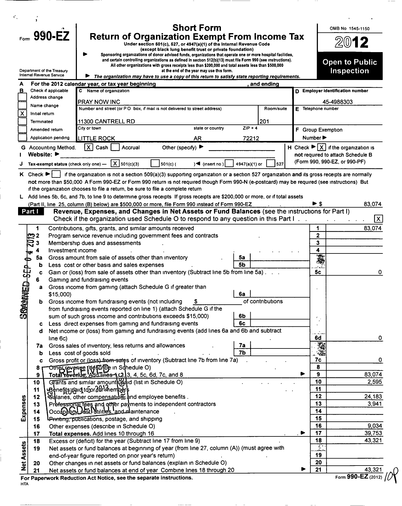 Image of first page of 2012 Form 990EZ for Bethel Little Rock